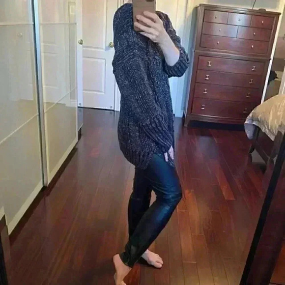 Topshop Oversized Sweater Cable Knit V Neck Tunic Black Silver Metallic Small 4 - Picture 14 of 15